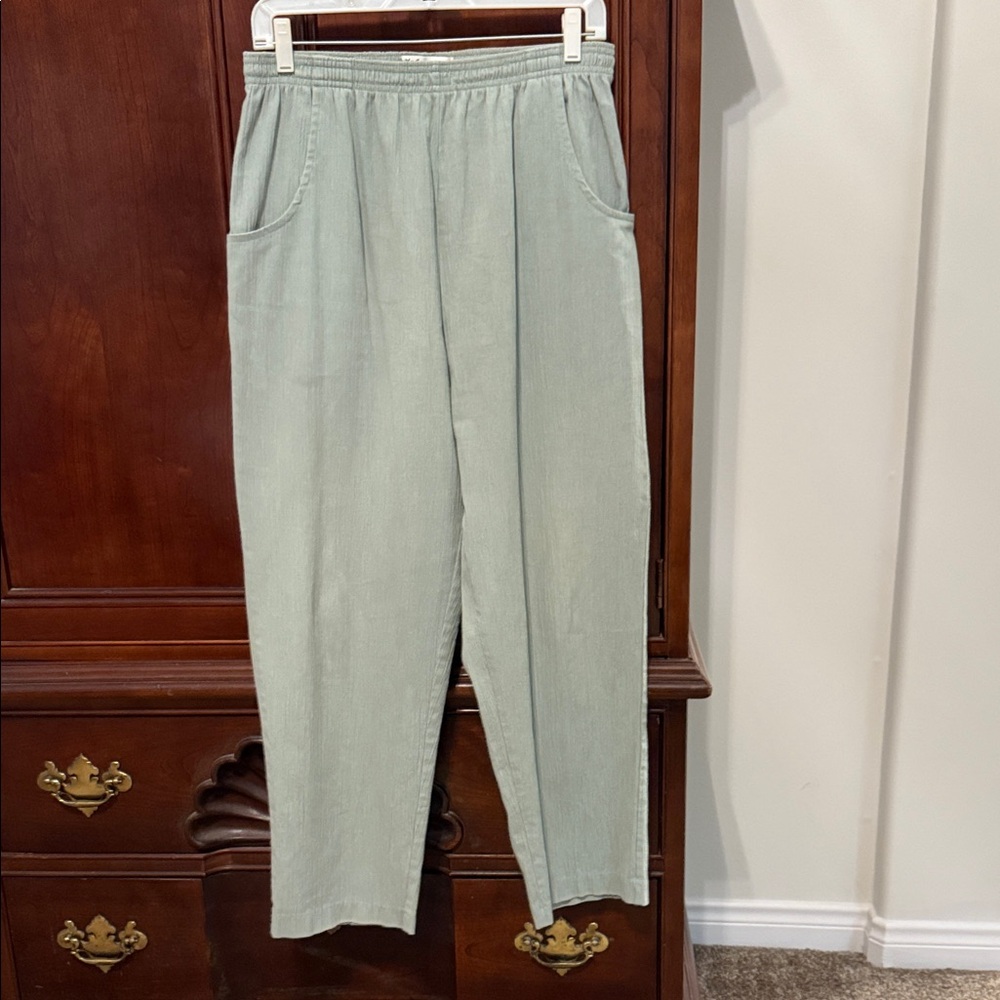 Olive Green Pants Womens Size 12 Elastic Waist Lightweight Casual Lounge